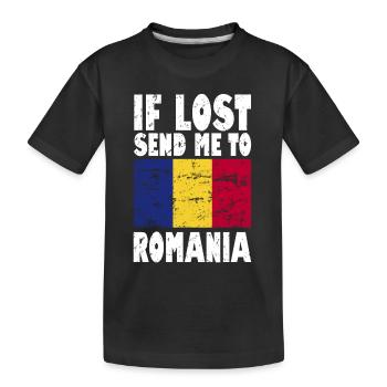 Romania Flag Slogan - Kids' Premium Organic T-Shirt - black - Front