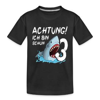 Achtung ich bin schon 3. Kindergeburtstag Hai - Kinder Premium Bio T-Shirt - Schwarz - Vorne