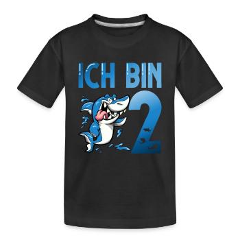 Ich bin schon 2. Kindergeburtstag Hai - Kinder Premium Bio T-Shirt - Schwarz - Vorne