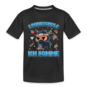 Grundschule ich komme Einschulung Ninja - Kinder Premium Bio T-Shirt - Schwarz - Vorne