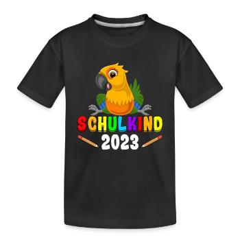 Schulkind 2023 Papagei - Kinder Premium Bio T-Shirt - Schwarz - Vorne