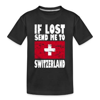 Switzerland Flag Slogan - Kids' Premium Organic T-Shirt - black - Front