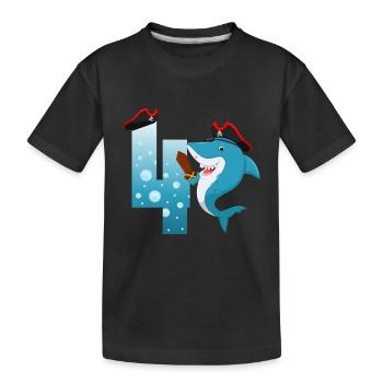 4th Children's Birthday Party Shark - Kids' Premium Organic T-Shirt - black - Front