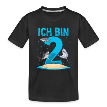 Ich bin 2. Kindergeburtstag Hai - Kinder Premium Bio T-Shirt - Schwarz - Vorne