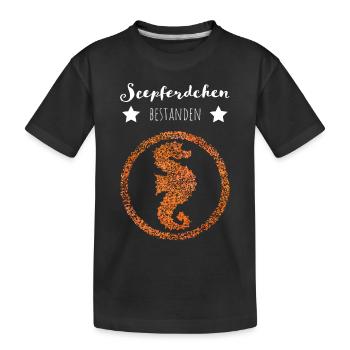 Seepferdchen Seepferd Bestanden Abzeichen Geschenk - Kinder Premium Bio T-Shirt - Schwarz - Vorne