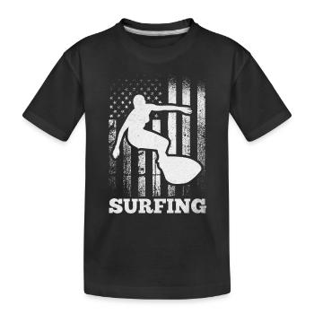 Surfen unter amerikanischer Flagge Surfen unter - Kinder Premium Bio T-Shirt - Schwarz - Vorne