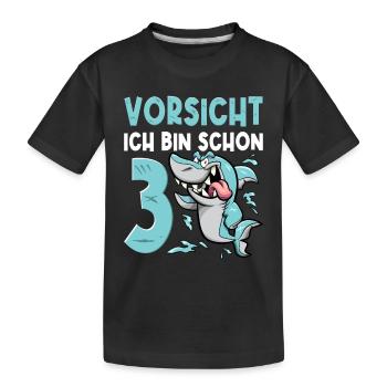 Vorsicht ich bin schon 3. Kindergeburtstag Hai - Kinder Premium Bio T-Shirt - Schwarz - Vorne