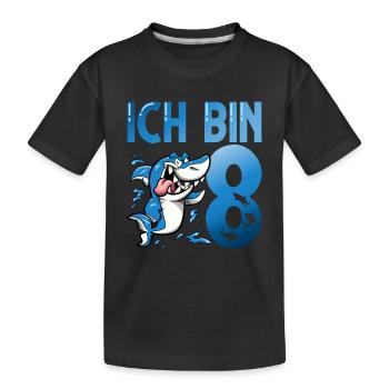 Ich bin schon 8. Kindergeburtstag Hai - Kinder Premium Bio T-Shirt - Schwarz - Vorne