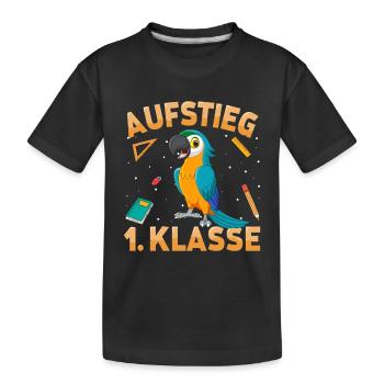 Aufstieg 1. Klasse Papagei - Kinder Premium Bio T-Shirt - Schwarz - Vorne