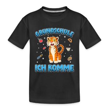 Grundschule ich komme Einschulung Tiger - Kinder Premium Bio T-Shirt - Schwarz - Vorne