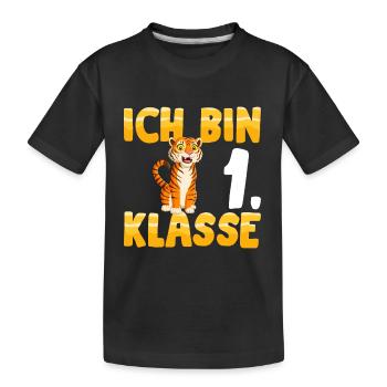 Ich bin 1. Klasse Einschulung Tiger - Kinder Premium Bio T-Shirt - Schwarz - Vorne