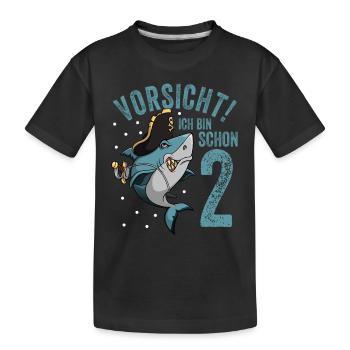 Vorsicht ich bin schon 2. Kindergeburtstag Hai - Kinder Premium Bio T-Shirt - Schwarz - Vorne