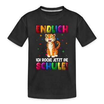 Endlich jetzt rocke ich die Schule Einschulung - Kinder Premium Bio T-Shirt - Schwarz - Vorne