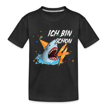 Ich bin schon 4. Kindergeburtstag Hai - Kinder Premium Bio T-Shirt - Schwarz - Vorne