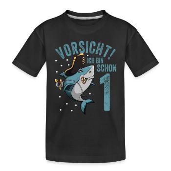 Vorsicht ich bin schon 1. Kindergeburtstag Hai - Kinder Premium Bio T-Shirt - Schwarz - Vorne