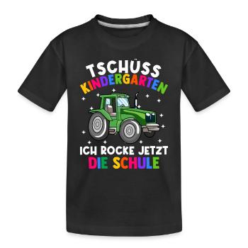 Bye Kindergarten Einschulung Schulkind Traktor - Kinder Premium Bio T-Shirt - Schwarz - Vorne