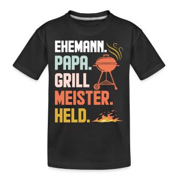 Ehemann Papa Grillmeister Held Retro - Kinder Premium Bio T-Shirt - Schwarz - Vorne