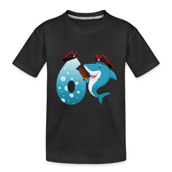 6th Children's Birthday Shark - Kids' Premium Organic T-Shirt - black - Front