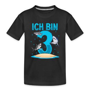 Ich bin 3. Kindergeburtstag Hai - Kinder Premium Bio T-Shirt - Schwarz - Vorne