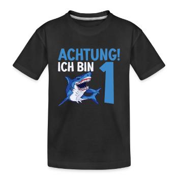 Achtung ich bin 1. Kindergeburtstag Hai - Kinder Premium Bio T-Shirt - Schwarz - Vorne