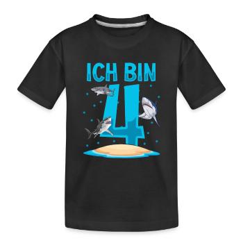 Ich bin 4. Kindergeburtstag Hai - Kinder Premium Bio T-Shirt - Schwarz - Vorne