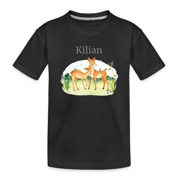 Forest Animal Deer Flowers Name Kilian - Kids' Premium Organic T-Shirt - black - Front