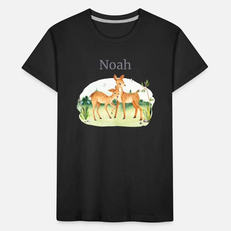Fleurs de cerf d’animaux de la forêt Nom Noah T-shirt bio Premium Enfant