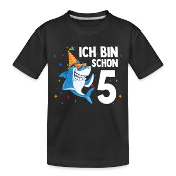 Ich bin schon 5. Kindergeburtstag Hai - Kinder Premium Bio T-Shirt - Schwarz - Vorne