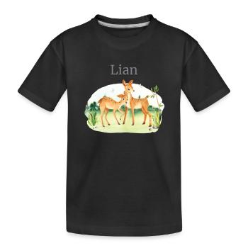 Waldtier Reh Blumen Name Lian - Kinder Premium Bio T-Shirt - Schwarz - Vorne