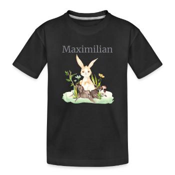 Forest Animal Deer Hare Hedgehog Flowers Name Maximilian - Kids' Premium Organic T-Shirt - black - Front