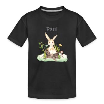 Animal forestier Cerf Lièvre Fleurs de hérisson Nom Paul - T-shirt bio Premium Enfant - noir - Devant