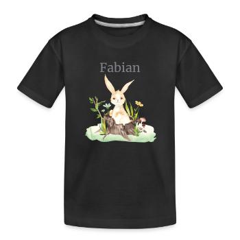 Forest Animal Deer Hare Hedgehog Flowers Name Fabian - Kids' Premium Organic T-Shirt - black - Front