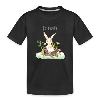 Waldtier Reh Hase Igel Blumen Name Jonah - Kinder Premium Bio T-Shirt - Schwarz - Vorne