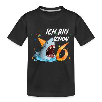 Ich bin schon 6. Kindergeburtstag Hai - Kinder Premium Bio T-Shirt - Schwarz - Vorne
