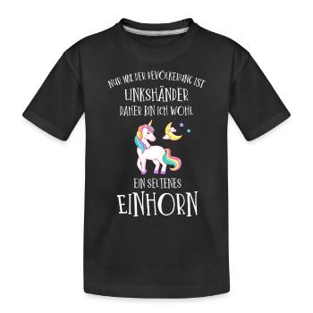 Linkshänder Einhorn - Kinder Premium Bio T-Shirt - Schwarz - Vorne