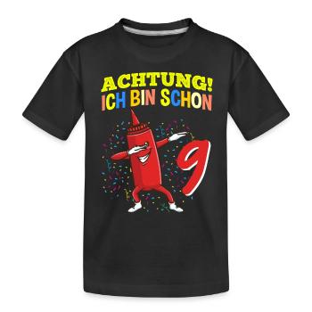 Achtung Ich Bin Schon 9 Geburtstag Ketchup - Kinder Premium Bio T-Shirt - Schwarz - Vorne