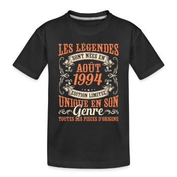 Anniversaire Vintage Idée Cadeau Août 1994 - T-shirt bio Premium Enfant - noir - Devant
