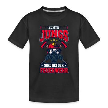 Echte Jungs Sind Bei Der Feuerwehr Feuerwehrmann - Kinder Premium Bio T-Shirt - Schwarz - Vorne