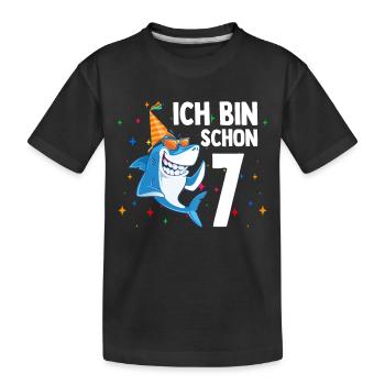 Ich bin schon 7. Kindergeburtstag Hai - Kinder Premium Bio T-Shirt - Schwarz - Vorne