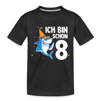 Ich bin schon 8. Kindergeburtstag Hai - Kinder Premium Bio T-Shirt - Schwarz - Vorne