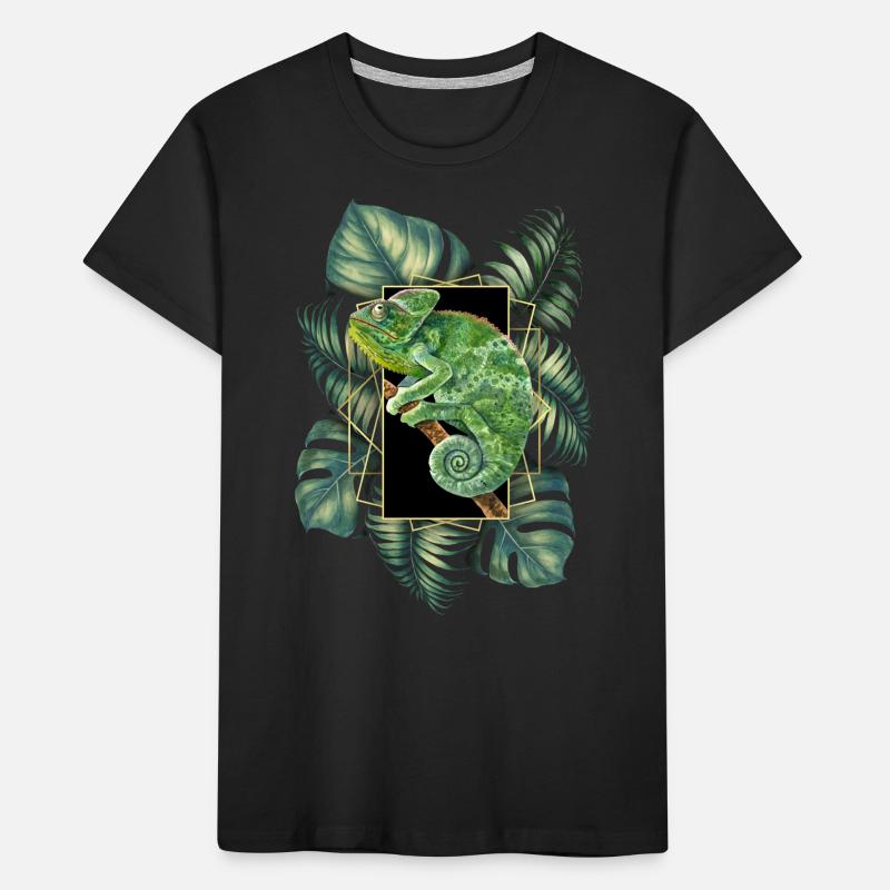 Veiled Chameleon Jungle Pattern Tropical Chameleon Kids' Premium Organic T-Shirt