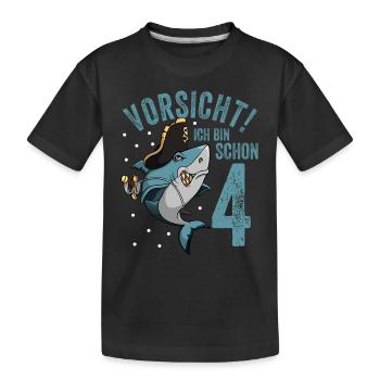 Vorsicht ich bin schon 4. Kindergeburtstag Hai - Kinder Premium Bio T-Shirt - Schwarz - Vorne