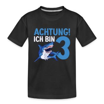 Achtung ich bin 3. Kindergeburtstag Hai - Kinder Premium Bio T-Shirt - Schwarz - Vorne