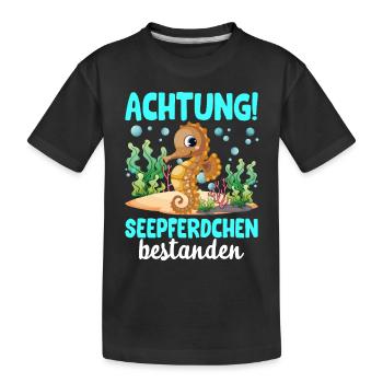 Seepferdchen Abzeichen Seepferdchen bestanden - Kinder Premium Bio T-Shirt - Schwarz - Vorne