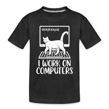Chaton Propriétaire de chat Je travaille sur des ordinateurs - T-shirt bio Premium Enfant - noir - Devant