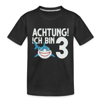Achtung ich bin 3. Kindergeburtstag Hai - Kinder Premium Bio T-Shirt - Schwarz - Vorne