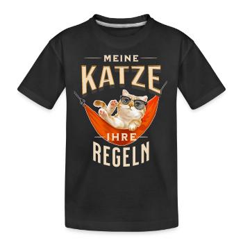 Meine Katze Ihre Regeln Fun Spruch T-Shirt Katzen - Kinder Premium Bio T-Shirt - Schwarz - Vorne