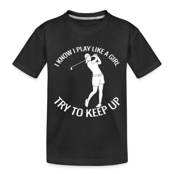 Golf Mädchen Golfball Golfspielerin Golfschläger - Kinder Premium Bio T-Shirt - Schwarz - Vorne