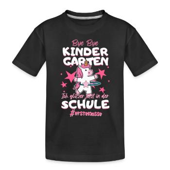 Bye Bye Kindergarten Einhorn Schulkind Einschulung - Kinder Premium Bio T-Shirt - Schwarz - Vorne