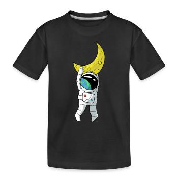Lustiger Astronaut hängt am Mond - Kinder Premium Bio T-Shirt - Schwarz - Vorne